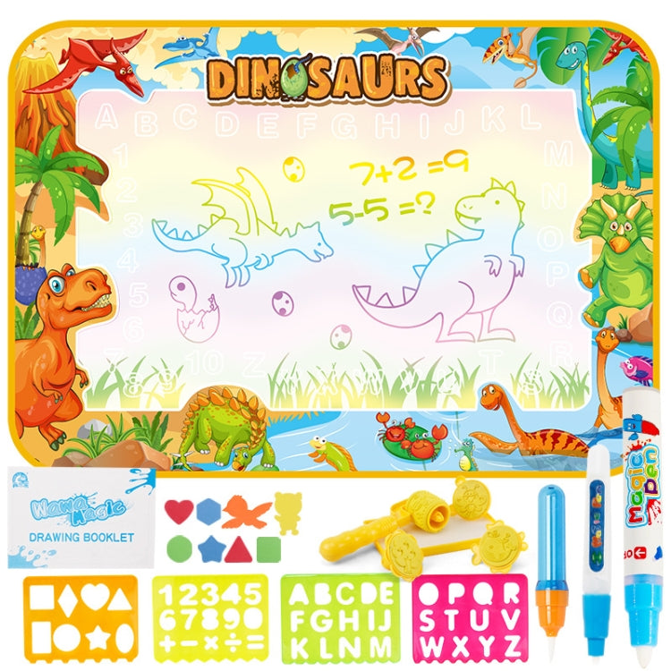Dinosaur magic water drawing mat with two pens and shape/ABC stencil tiles