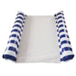Foldable inflatable floating recliner with blue-and-white striped bolster sleeves