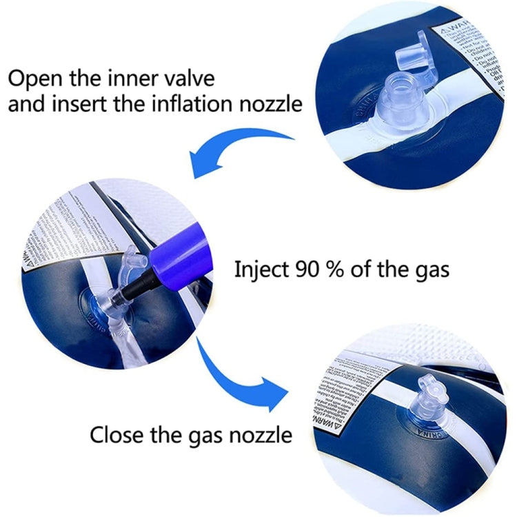 Inflatable recliner air valve with inflation nozzle, step-by-step close-up