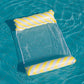Yellow striped inflatable floating recliner with backrest and two side cushions