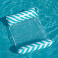 Light blue striped inflatable floating recliner with backrest and two side cushions