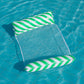 Green striped inflatable floating recliner with backrest and two side cushions