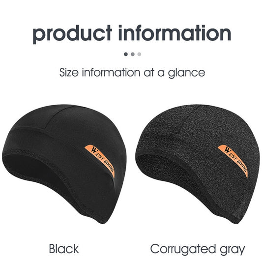 Ice silk cycling helmet liner caps in black and corrugated gray, West Biking logos