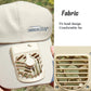 Light beige fabric fan sun cap with built-in fan vent close-up on brim area