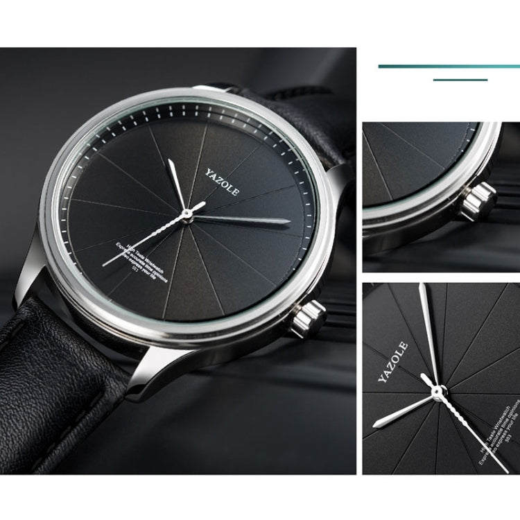 Men's quartz wristwatch with black dial, silver bezel, and black leather strap