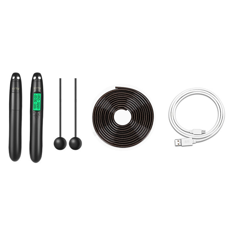 Skipping rope set with two handles, two ball end grips, coiled rope, USB cable
