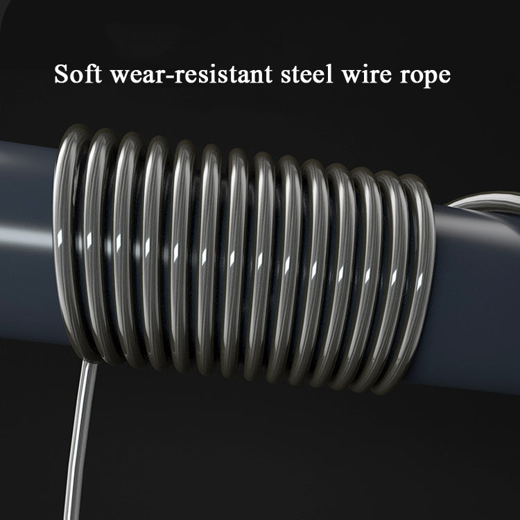 Close-up of black skipping rope with soft wear-resistant steel wire