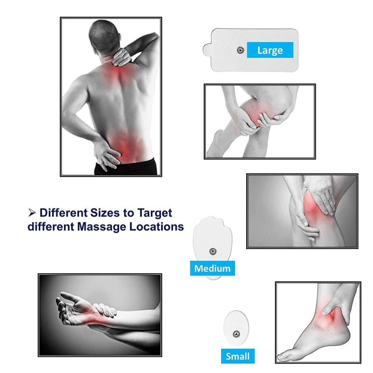 Pulse massager electrode pad set with different sizes for neck, back, shoulder, knee
