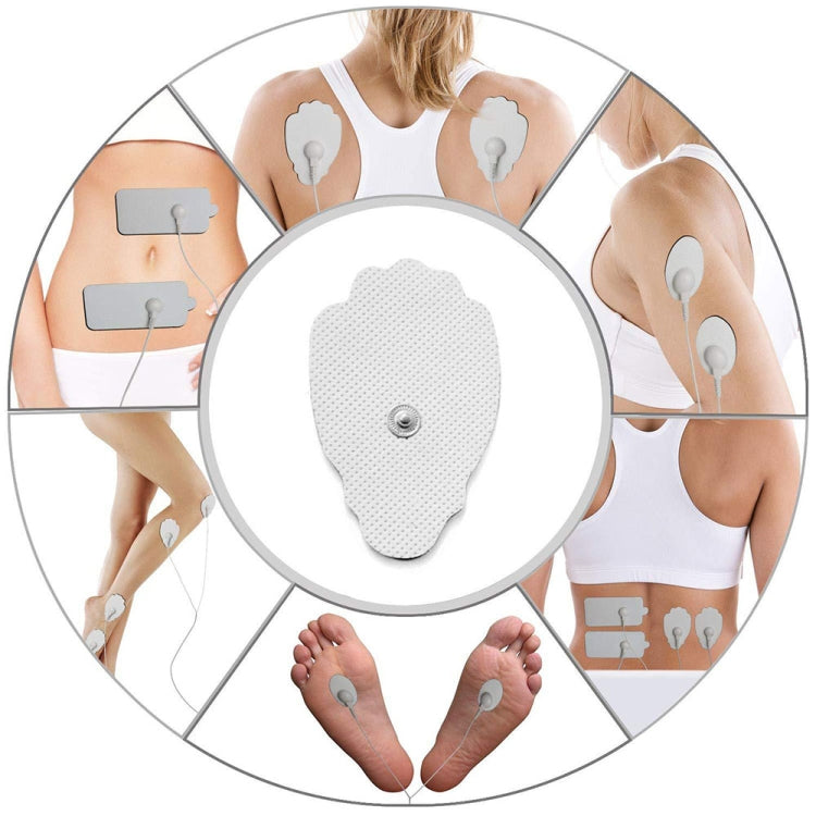 Pulse massager electrode pads with self-adhesive placement on back, shoulders, arms, legs