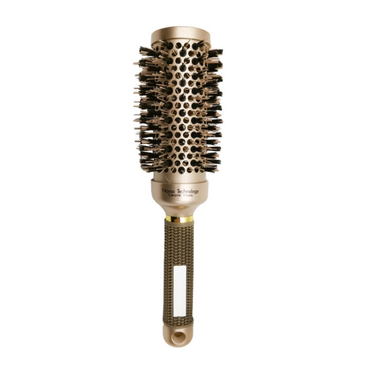 Ceramic hot roller brush with gold barrel, black bristles, and textured no-slip handle