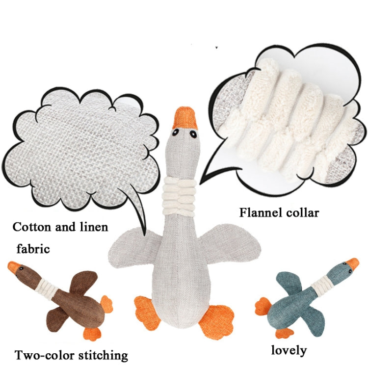 Plush goose dog toy with white fuzzy collar, orange beak and feet