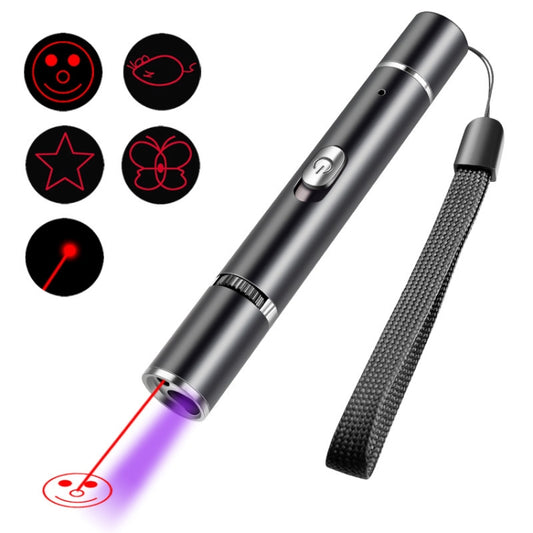 Dark metal laser cat flashlight with purple violet beam and lanyard strap