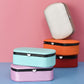 Compact jewelry storage boxes with heart clasp, closed design in pink, blue, orange, and red