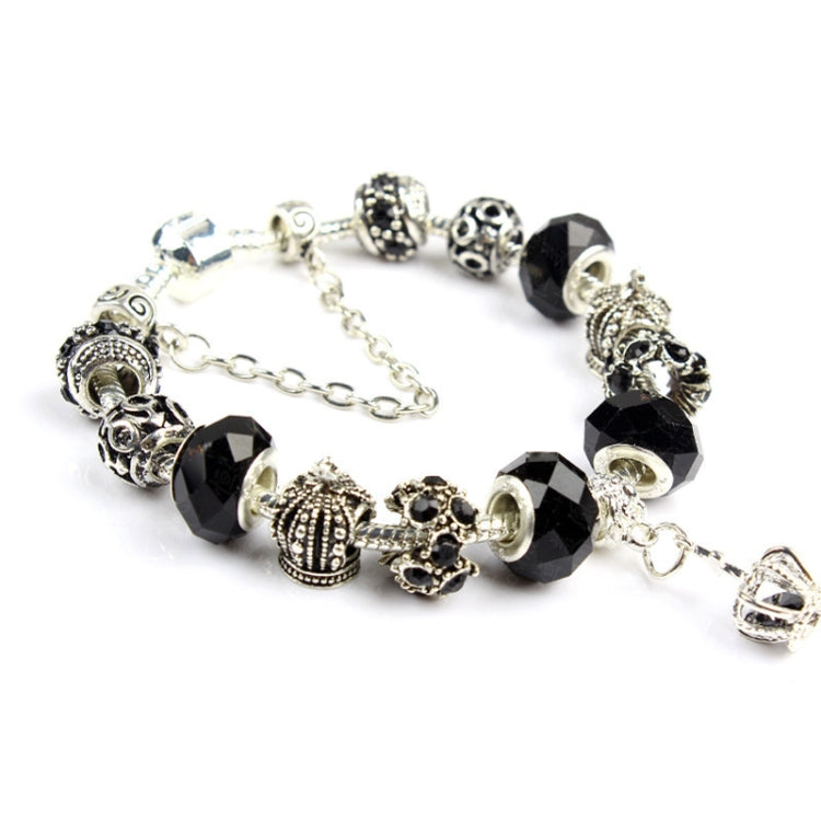 Handmade black faceted crystal bead bracelet with decorative silver-tone end charm and chain