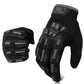 Black long-finger motorcycle gloves with gray protective knuckles and textured grip palm.