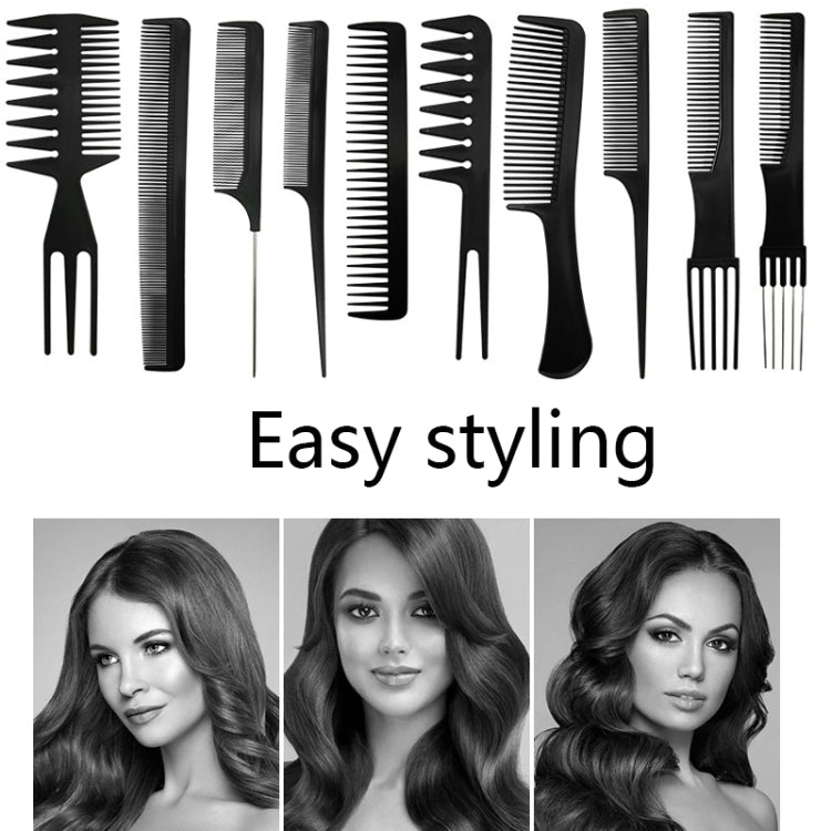 Hair comb set with black and white flat combs, wide to fine teeth