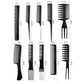 10-piece hair comb set with size and tooth-width measurements on the flat combs