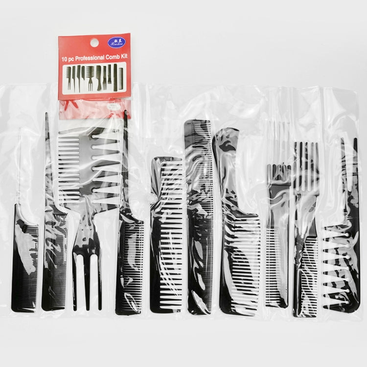 Bagged 10-piece hair comb kit with mixed black and white plastic combs