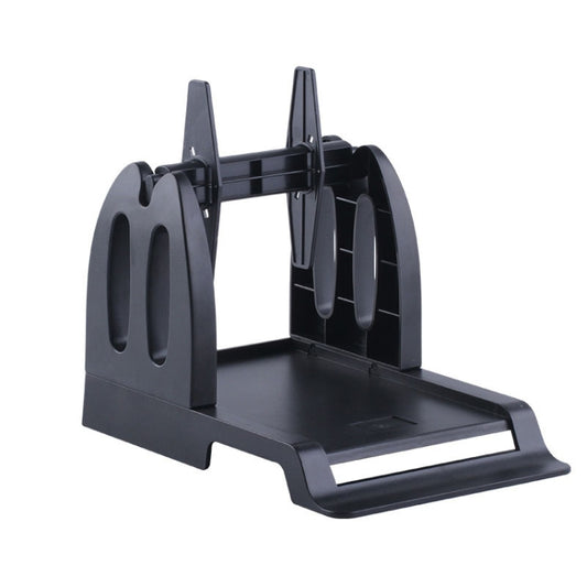 Black label paper tray bracket with front feed platform and two guide arms