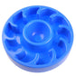 Blue slow food pet bowl with raised ridges and a centered feeding cup