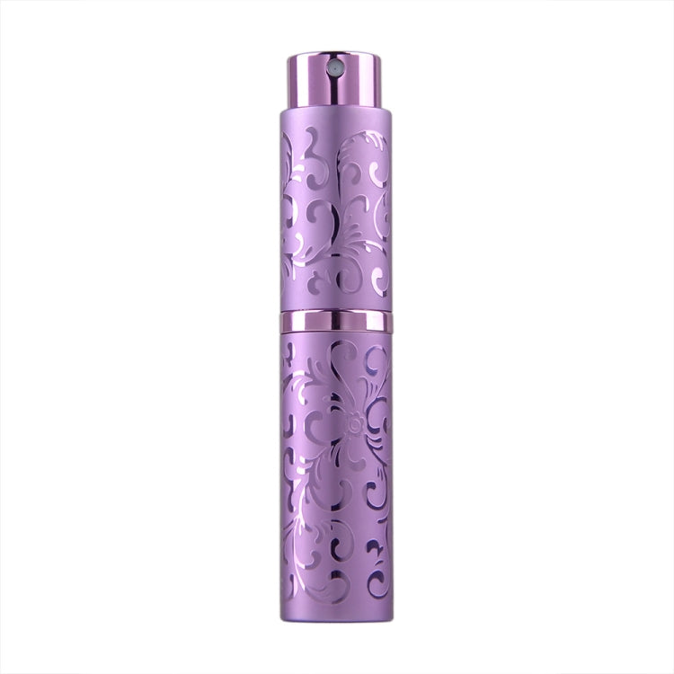 Purple embossed metal perfume spray bottle with twist-top nozzle, 10ml.