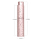 Embossed perfume spray bottle dimensions: 140mm tall, 128mm wide, 23mm base.