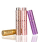 Embossed rotating metal perfume spray bottle, 10ml, gold, pink and purple cylinders