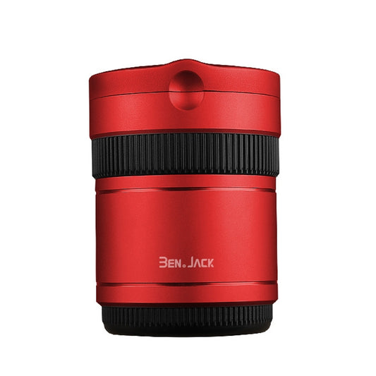 Red car ashtray with hinged cover and ribbed grip band