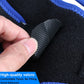Close-up of hook-and-loop fastener on black fabric with blue edge trim
