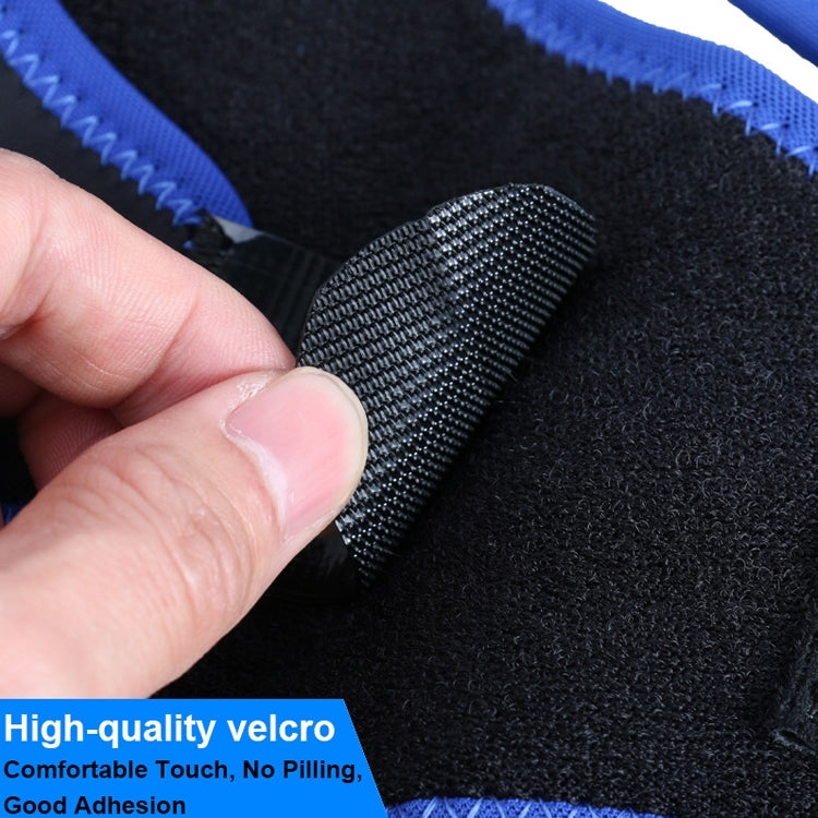 Close-up of hook-and-loop fastener on black fabric with blue edge trim