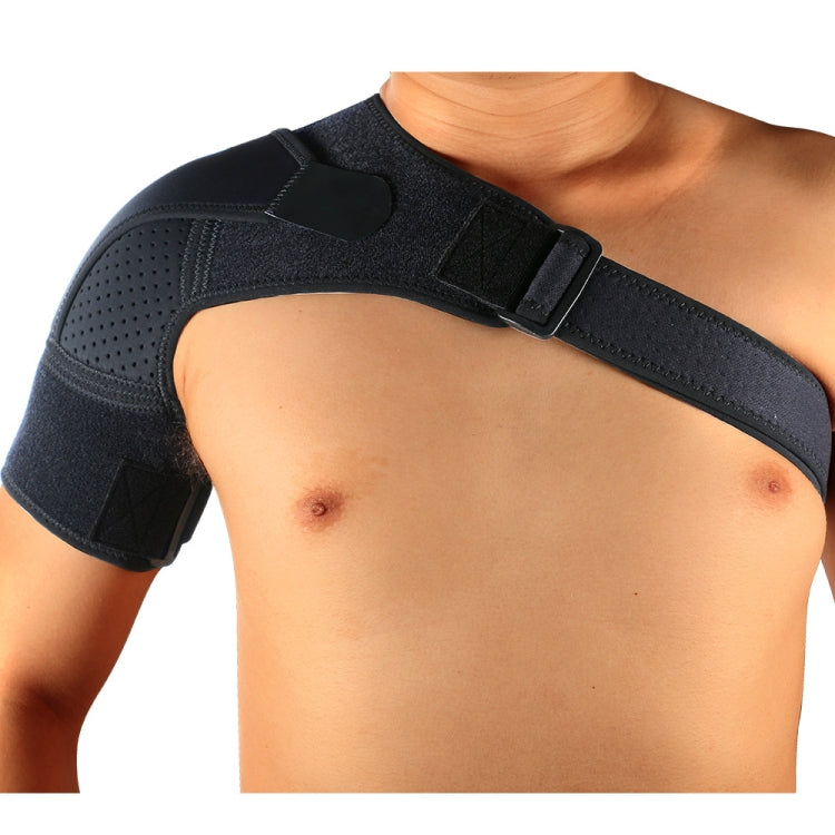 Black shoulder protective brace with adjustable strap and perforated padded panels
