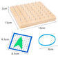 Wood peg puzzle board with measurement diagram and blue loop accessory