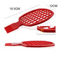 Red round-grid hair comb with fine teeth on a flat handle