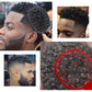 Red round-grid comb on short afro hair for shaping curls