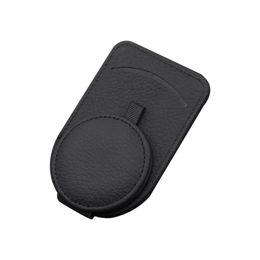 Black PU car sun visor glasses clip with round holder and top clip tab