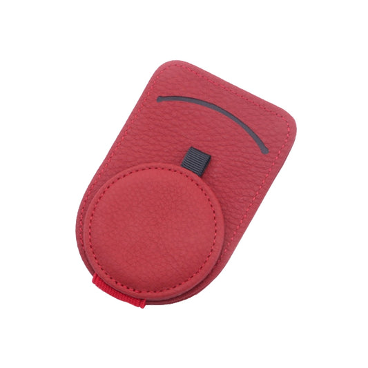 Red PU car sun visor glasses clip with round holder and top clip tab