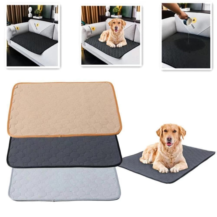 Set of waterproof pet pads, beige top, gray middle, dark base, hex pattern