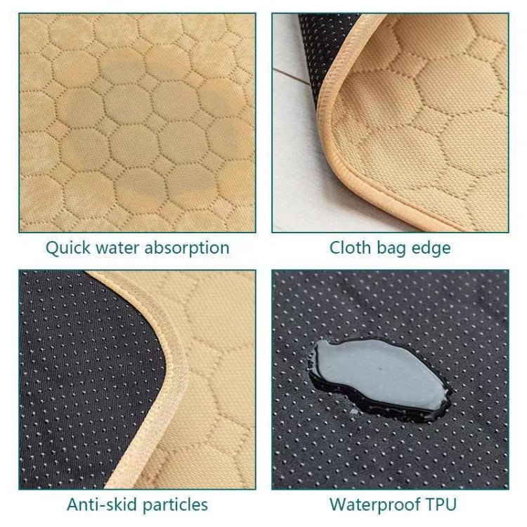 Waterproof pet pad details: anti-slip base, waterproof TPU layer, stitched edge