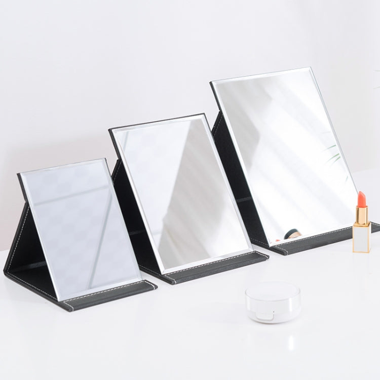 Set of folding desktop makeup mirrors with clear glass and black PU leather bases