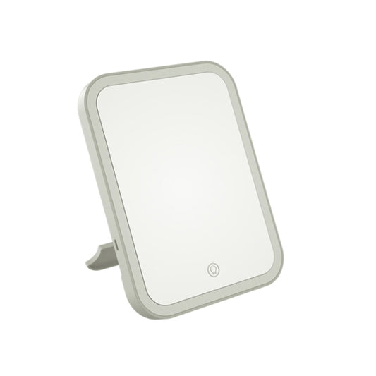 Folding LED makeup mirror with lamp, monochrome white frame, desktop stand