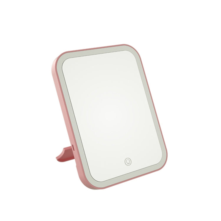 Folding LED makeup mirror with lamp, monochrome pink frame, desktop stand