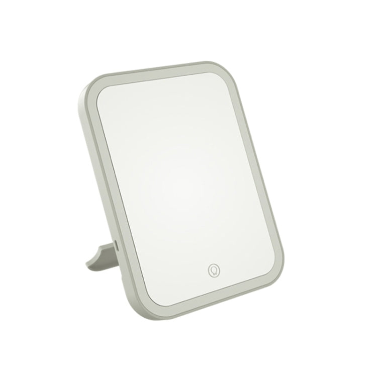 Portable folding LED makeup mirror with lamp, light gray frame, desktop stand