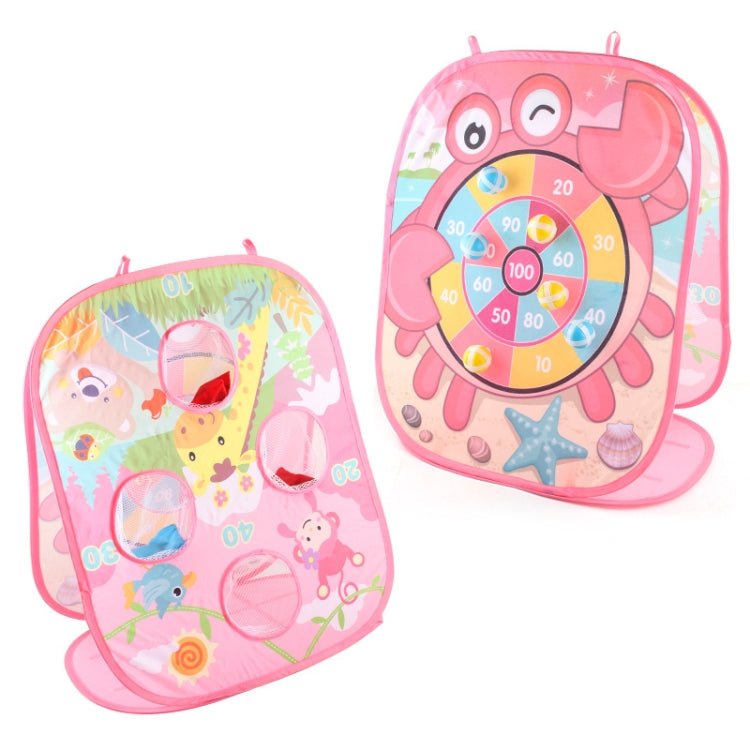 Pink animal target folding sandbag board with numbered dartboard and throwing pockets