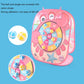 Pink animal target folding board with strap-covered throwing pockets and two foam balls