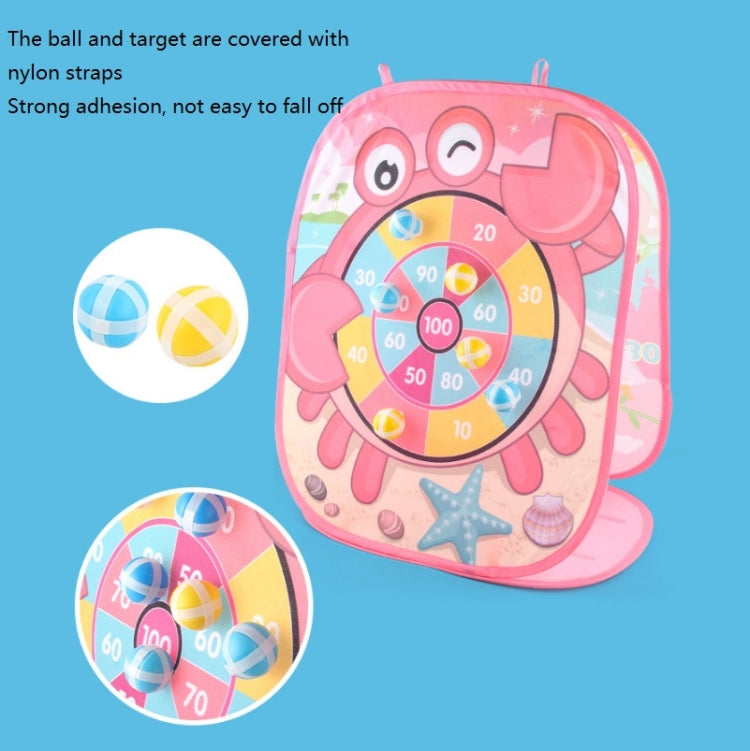 Pink animal target folding board with strap-covered throwing pockets and two foam balls