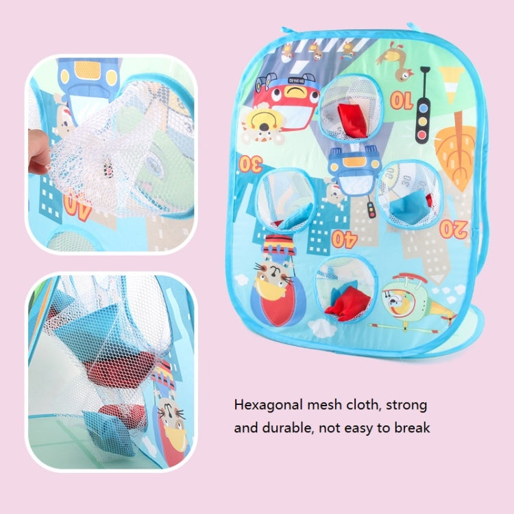Blue folding sandbag board with hexagonal mesh game panel and covered target pockets