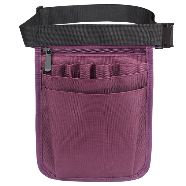 Purple medical storage waist bag with front zip pocket and organizer slots