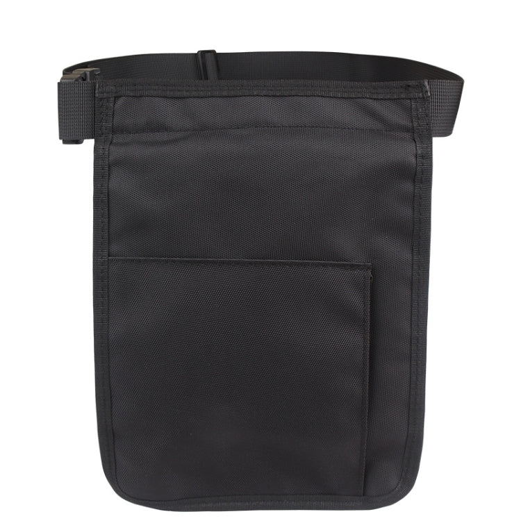 Black medical storage waist bag with front pocket panel and adjustable belt strap