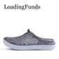 Breathable half slipper shoes in heather gray knit with perforation pattern and white sole