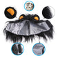 Black faux-fur pet lion head wig hat with silver lining and orange inner ear patches